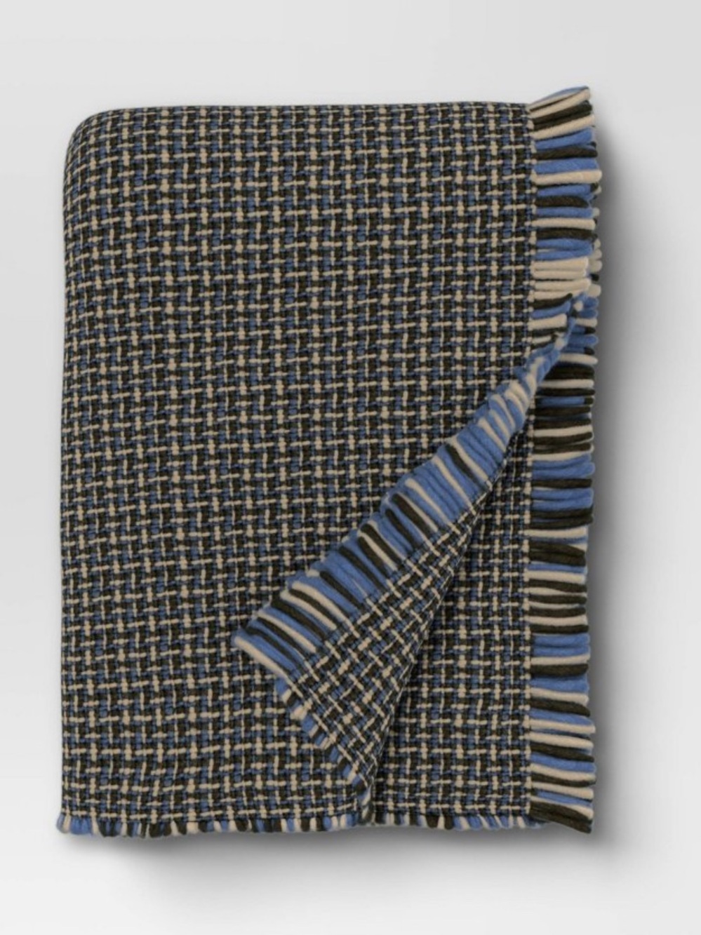 NEW Threshold Woven Neutral/Black/Blue Throw Blanket